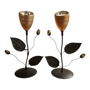 Elegant Bronze Leaf Tea Light Candle Holders